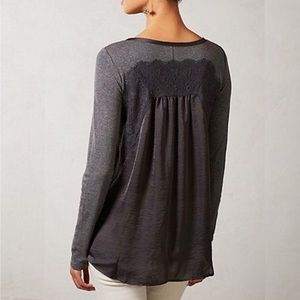 Anthropologie Bordeaux Soft Gray Lace Top